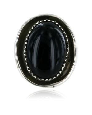 .925 Sterling Silver Handmade Certified Authentic Navajo Natural Black Onyx Native American Ring  16972