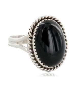 .925 Sterling Silver Handmade Certified Authentic Navajo Natural Black Onyx Native American Ring  16998-1