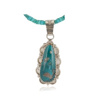 .925 Sterling Silver Handmade Certified Authentic Navajo Natural Carico Turquoise Native American Necklace 24410-2-15786