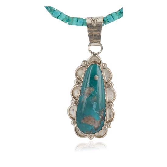 .925 Sterling Silver Handmade Certified Authentic Navajo Natural Carico Turquoise Native American Necklace 24410-2-15786