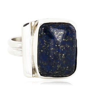 .925 Sterling Silver Handmade Certified Authentic Navajo Natural Lapis Native American Ring  26103-3