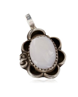 .925 Sterling Silver Handmade Certified Authentic Navajo Natural Mother of Pearl Native American Pendant 16088-11