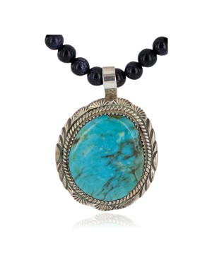 .925 Sterling Silver Handmade Certified Authentic Navajo Natural Purple Goldstone and Turquoise Native American Necklace 15033-15-15814-19