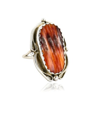 .925 Sterling Silver Handmade Certified Authentic Navajo Natural Spiny Oyster Native American Ring  16990