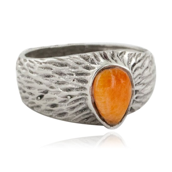 925 Sterling Silver Handmade Certified Authentic Navajo Natural Spiny Oyster Native American Ring  24429-2