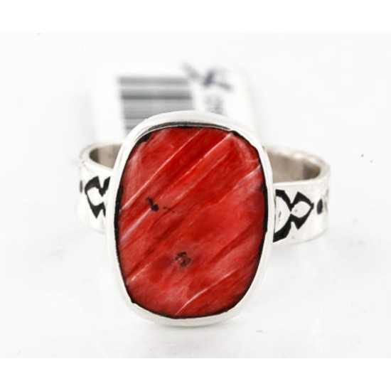 .925 Sterling Silver Handmade Certified Authentic Navajo Natural Spiny Oyster Native American Ring  371058264817