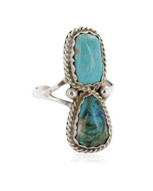 .925 Sterling Silver Handmade Certified Authentic Navajo Natural Turquoise and Turquoise Native American Ring  17002-10