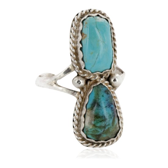 .925 Sterling Silver Handmade Certified Authentic Navajo Natural Turquoise and Turquoise Native American Ring  17002-10