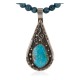 .925 Sterling Silver Handmade Certified Authentic Navajo Natural Turquoise Blue Quartz Native American Necklace 15042-15965