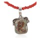 .925 Sterling Silver Handmade Certified Authentic Navajo Natural Turquoise Coral Native American Necklace 12816-16083