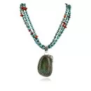 .925 Sterling Silver Handmade Certified Authentic Navajo Natural Turquoise Coral Native American Necklace 14984-15777