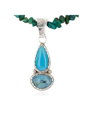 .925 Sterling Silver Handmade Certified Authentic Navajo Natural Turquoise Coral Native American Necklace 24411-3-16075-2