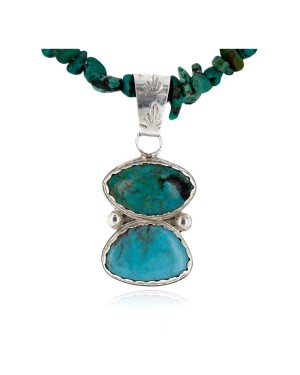 .925 Sterling Silver Handmade Certified Authentic Navajo Natural Turquoise Coral Native American Necklace 24411-6-16075-4