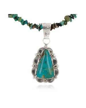 .925 Sterling Silver Handmade Certified Authentic Navajo Natural Turquoise Coral Native American Necklace 24415-5-14820