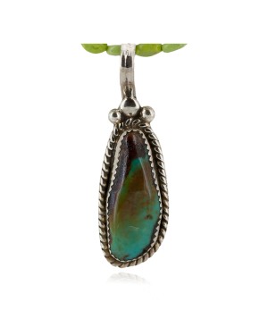 .925 Sterling Silver Handmade Certified Authentic Navajo Natural Turquoise Gaspeite Native American Necklace 24395-15375