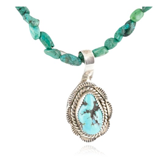 .925 Sterling Silver Handmade Certified Authentic Navajo Natural Turquoise Goldstone Native American Necklace 15065-24-15851