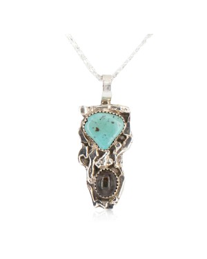 .925 Sterling Silver Handmade Certified Authentic Navajo Natural Turquoise Jasper Native American Necklace  15939-3