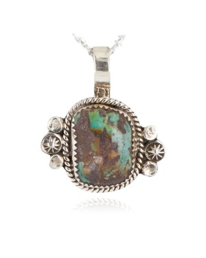 .925 Sterling Silver Handmade Certified Authentic Navajo Natural Turquoise Native American Necklace 12816-2
