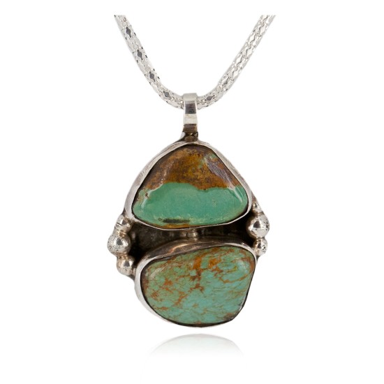.925 Sterling Silver Handmade Certified Authentic Navajo Natural Turquoise Native American Necklace 12830-3
