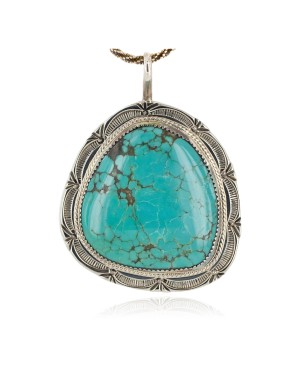 .925 Sterling Silver Handmade Certified Authentic Navajo Natural Turquoise Native American Necklace 15054