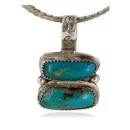 .925 Sterling Silver Handmade Navajo Natural Turquoise Native American Necklace 15910