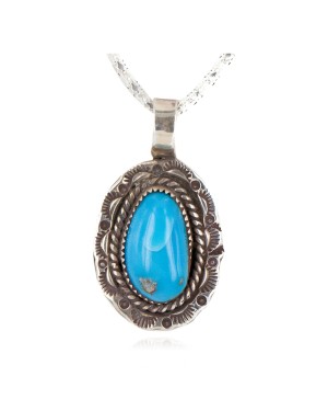 .925 Sterling Silver Handmade Certified Authentic Navajo Natural Turquoise Native American Necklace 24384-2