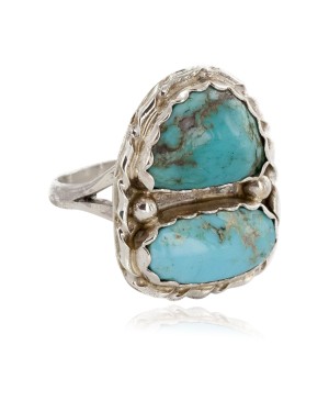 .925 Sterling Silver Handmade Certified Authentic Navajo Natural Turquoise Native American Ring 1 17002-3