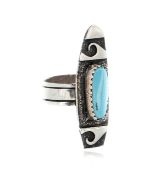 925 Sterling Silver Handmade Certified Authentic Navajo Natural Turquoise Native American Ring  12646-00