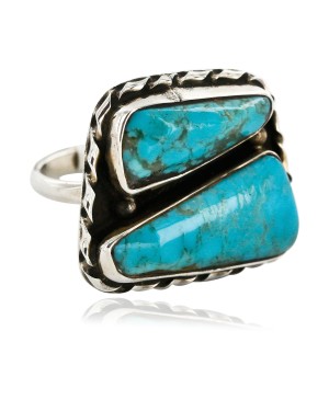 .925 Sterling Silver Handmade Certified Authentic Navajo Natural Turquoise Native American Ring  16827