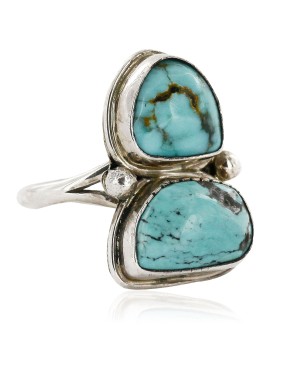 .925 Sterling Silver Handmade Certified Authentic Navajo Natural Turquoise Native American Ring  16903-2