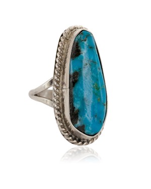 .925 Sterling Silver Handmade Certified Authentic Navajo Natural Turquoise Native American Ring  16938