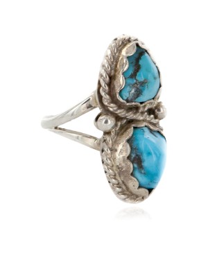 .925 Sterling Silver Handmade Certified Authentic Navajo Natural Turquoise Native American Ring  16981