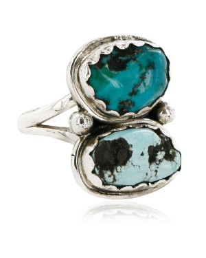 .925 Sterling Silver Handmade Certified Authentic Navajo Natural  Turquoise Native American Ring  16982-3