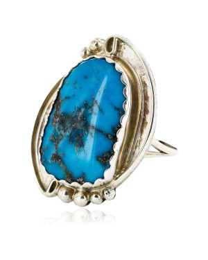 .925 Sterling Silver Handmade Certified Authentic Navajo Natural Turquoise Native American Ring  16992-1