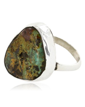 .925 Sterling Silver Handmade Certified Authentic Navajo Natural Turquoise Native American Ring  16994-1
