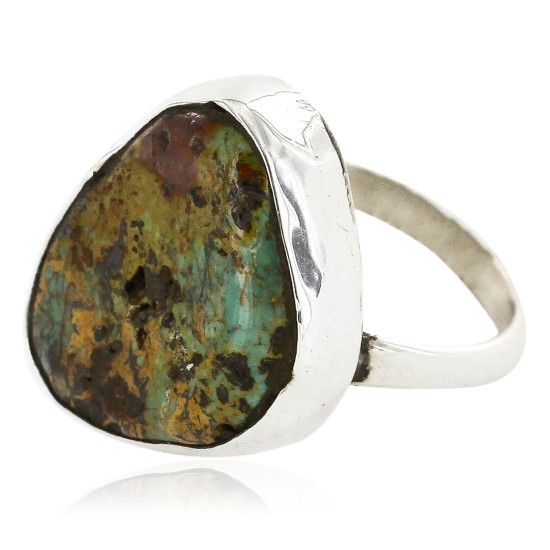 .925 Sterling Silver Handmade Certified Authentic Navajo Natural Turquoise Native American Ring  16994-1