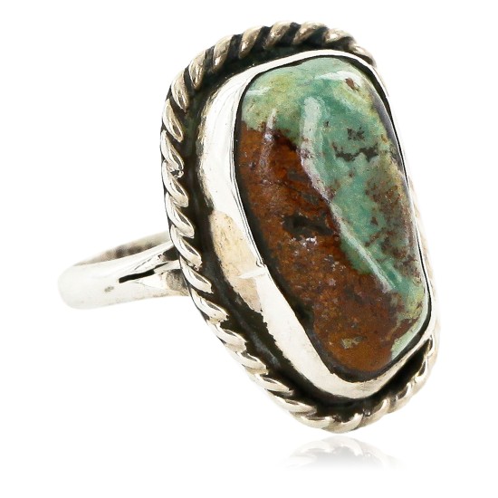 .925 Sterling Silver Handmade Certified Authentic Navajo Natural Turquoise Native American Ring  16994-2