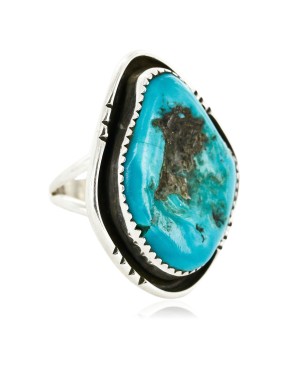 .925 Sterling Silver Handmade Certified Authentic Navajo Natural Turquoise Native American Ring  16997-2