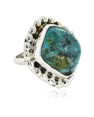 .925 Sterling Silver Handmade Certified Authentic Navajo Natural Turquoise Native American Ring  17000-2