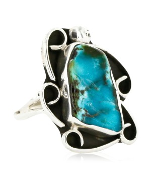 925 Sterling Silver Handmade Certified Authentic Navajo Natural Turquoise Native American Ring  17000-4