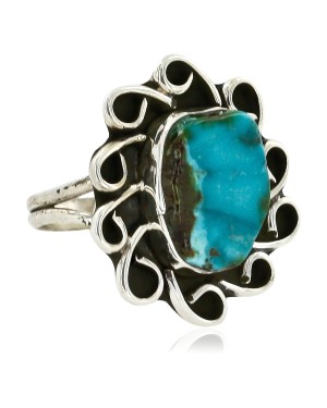 925 Sterling Silver Handmade Certified Authentic Navajo Natural Turquoise Native American Ring  17000-6