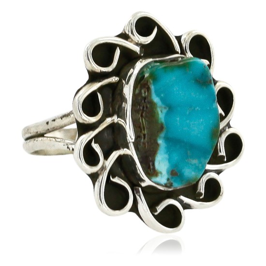 925 Sterling Silver Handmade Certified Authentic Navajo Natural Turquoise Native American Ring  17000-6