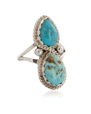 .925 Sterling Silver Handmade Certified Authentic Navajo Natural Turquoise Native American Ring  17002-1