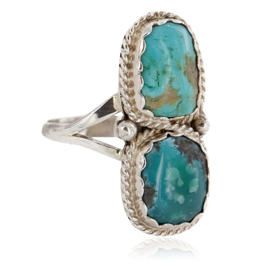.925 Sterling Silver Handmade Certified Authentic Navajo Natural Turquoise Native American Ring  17002-7