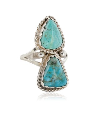 .925 Sterling Silver Handmade Certified Authentic Navajo Natural Turquoise Native American Ring  17002-8