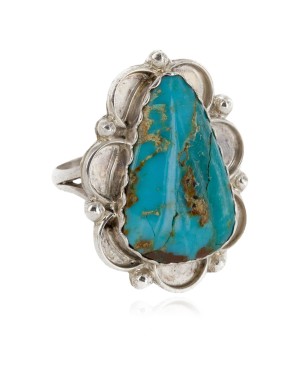 .925 Sterling Silver Handmade Certified Authentic Navajo Natural Turquoise Native American Ring  17003-2