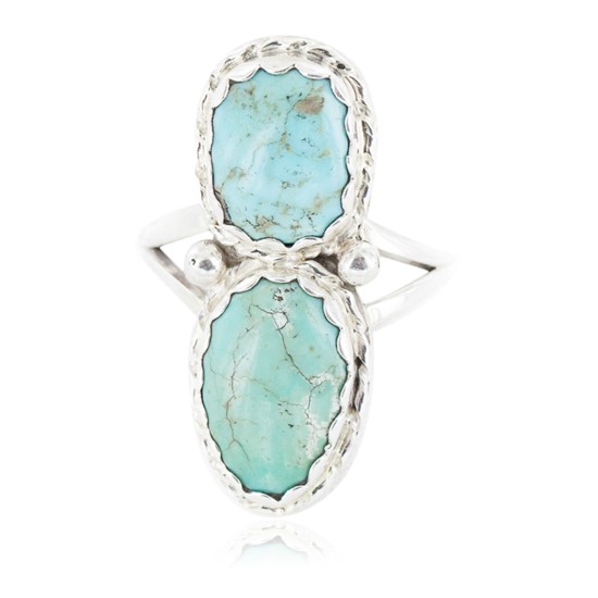 .925 Sterling Silver Handmade Certified Authentic Navajo Natural Turquoise Native American Ring 18187-11