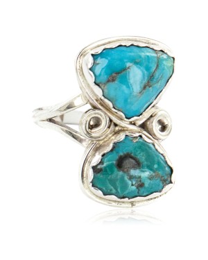 .925 Sterling Silver Handmade Certified Authentic Navajo Natural Turquoise Native American Ring 18187-6
