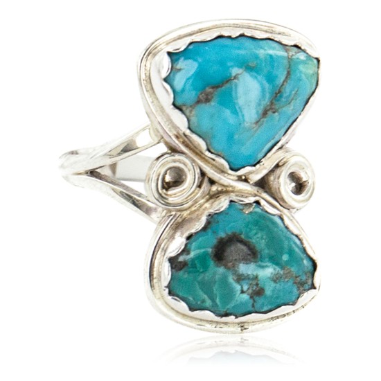 .925 Sterling Silver Handmade Certified Authentic Navajo Natural Turquoise Native American Ring 18187-6