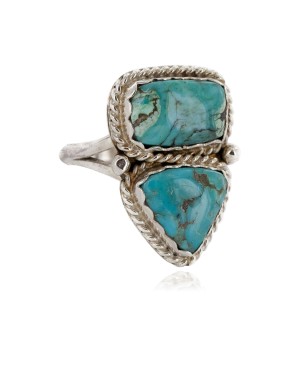 .925 Sterling Silver Handmade Certified Authentic Navajo Natural Turquoise Native American Ring 2 17002-13
